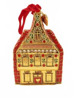 Cloisonne Enameled home house Christmas Ornament Red Velvet Box Dated